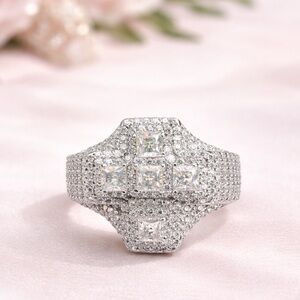 NEW 2.19ctw VVSD Princess-Cut Moissanite Iced In 925 Sterling Silver SZ 9 $700